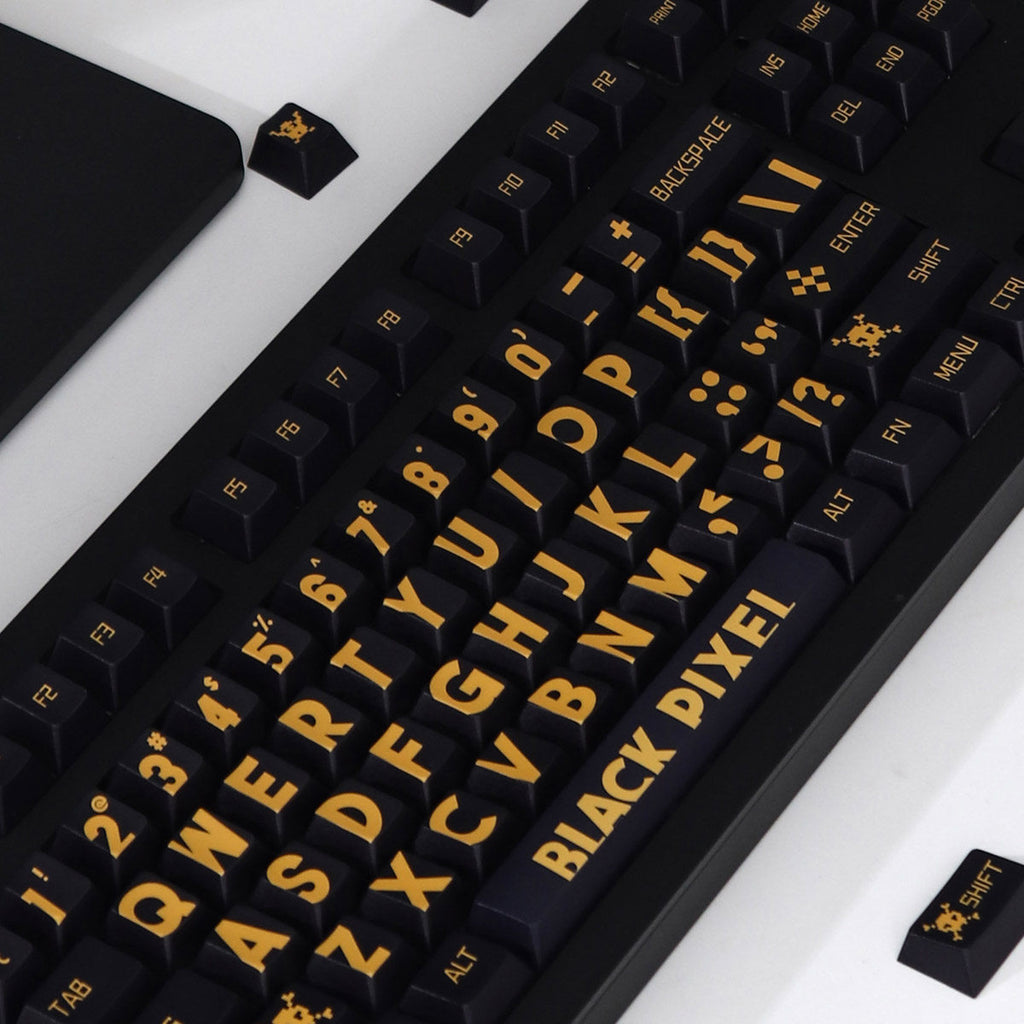 PBT Keycaps Large-Print — Black & Gold Dye-Sub Set, 130 Keys