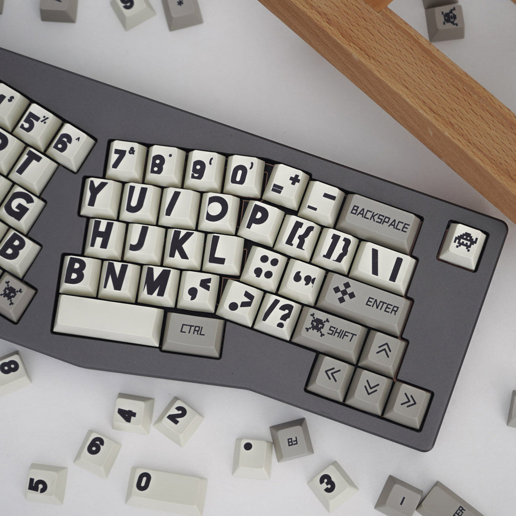 PBT Keycaps Retro — Black Large-Character Dye-Sub Set, 141 Keys