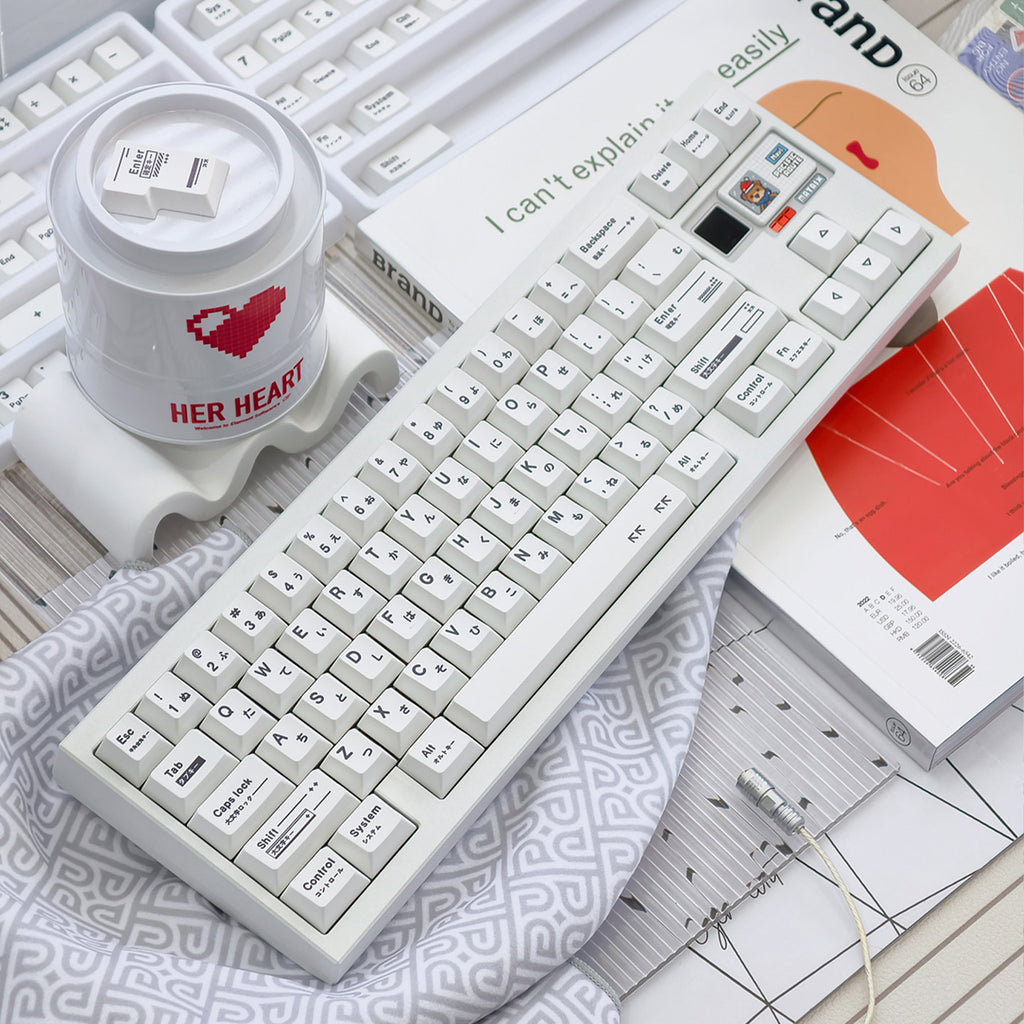 Minimalist White Keycaps – Irregular Braun-Style PBT Dye-Sublimated Set, Cherry Profile