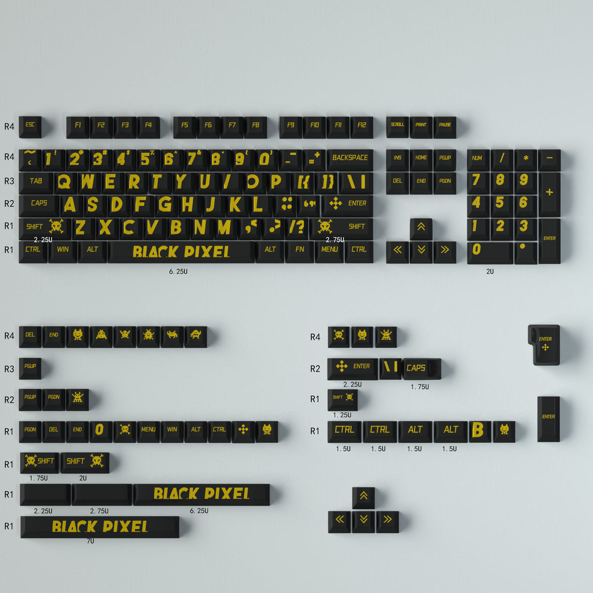 PBT Keycaps Large-Print — Black & Gold Dye-Sub Set, 130 Keys