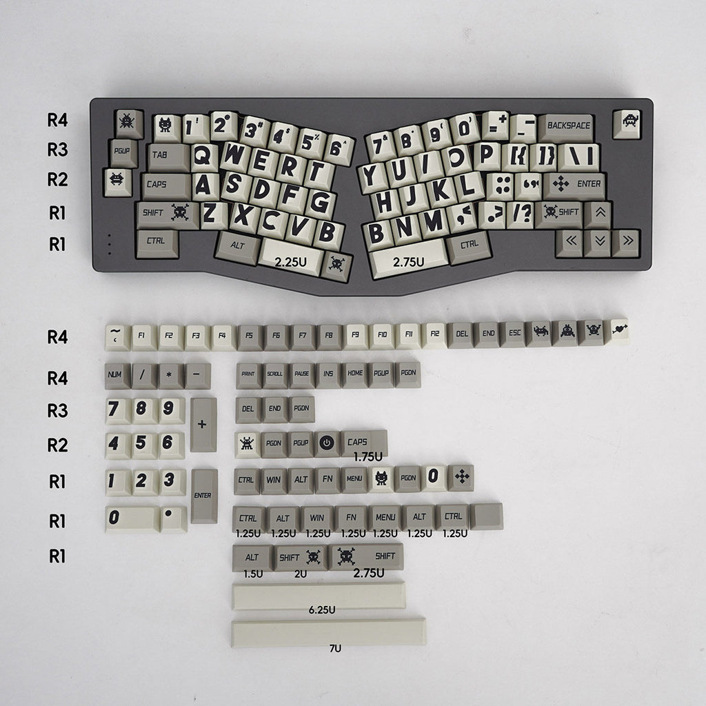 PBT Keycaps Retro — Black Large-Character Dye-Sub Set, 141 Keys