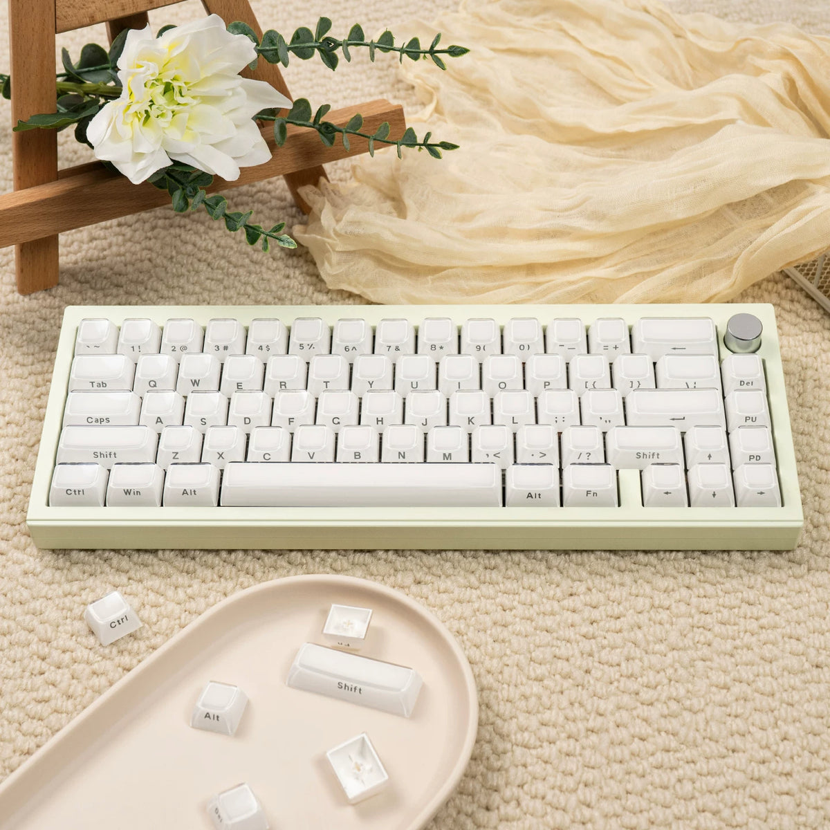 White Side-Printed Keycaps Shine Through — Glacier Double-Shot ABS Set (113 Keys)