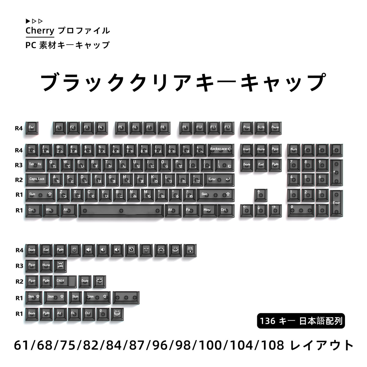 Transparent Black PC Keycap Set – 136 Keys, Cherry Profile