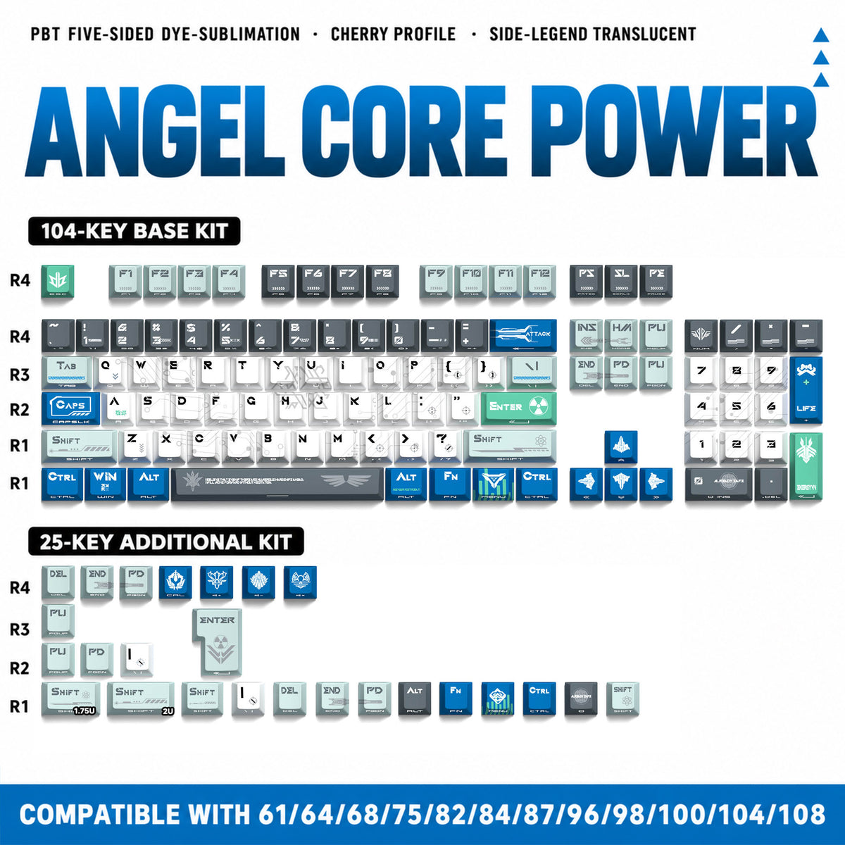 Angel Nuclear Power PBT Keycap Set – 129 Keys, Cherry Profile, Side Shine-Through