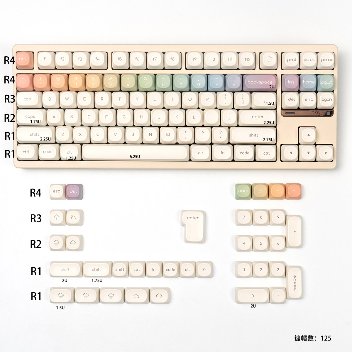 Rainbow R2 MOA PBT Keycap Set – 125 Keys