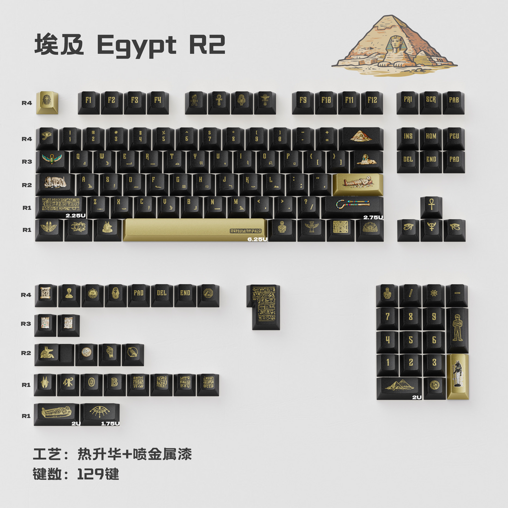 Egypt R2 Metallic Black Cherry PBT Keycap Set – 129 Keys