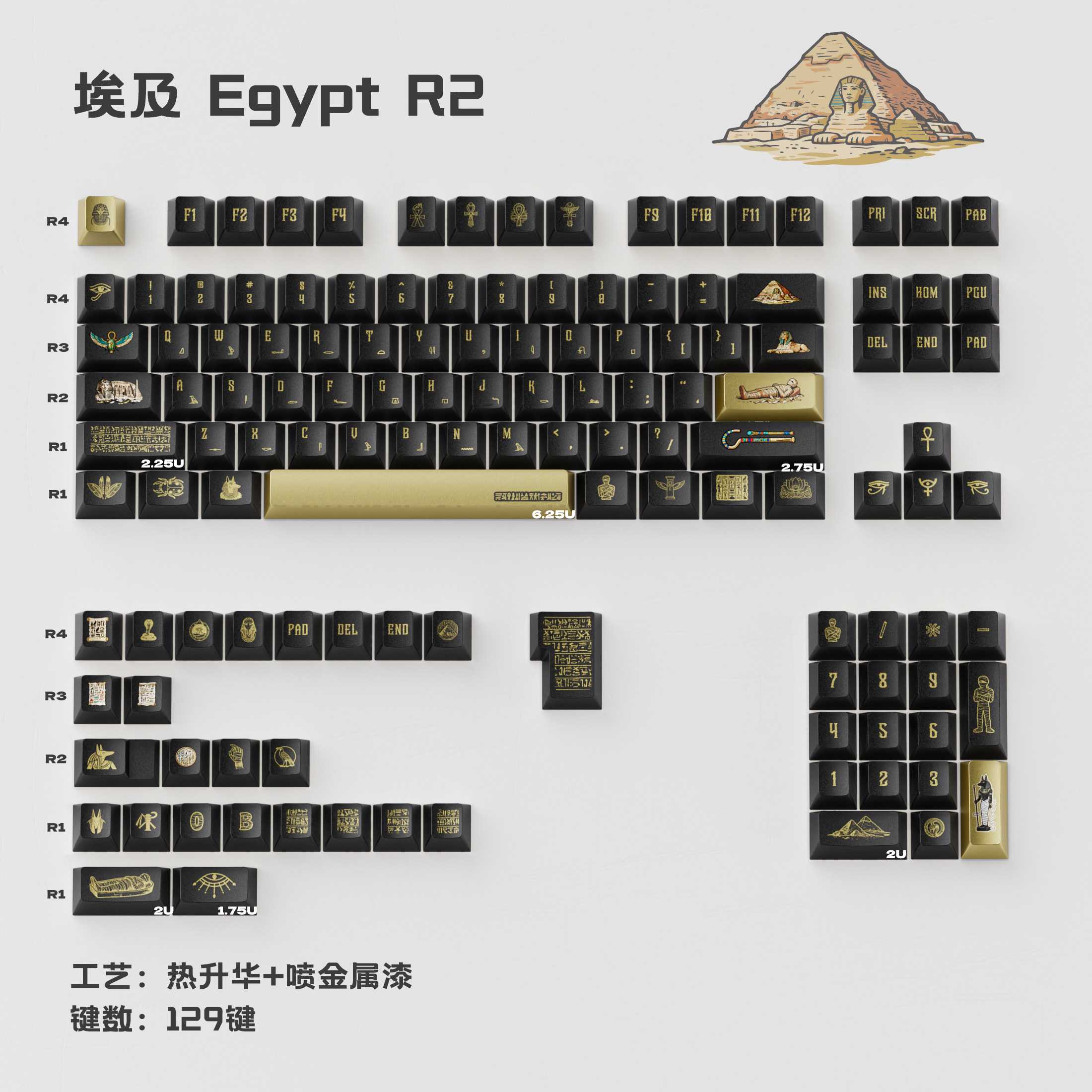Egypt R2 Metallic Black Cherry PBT Keycap Set – 129 Keys