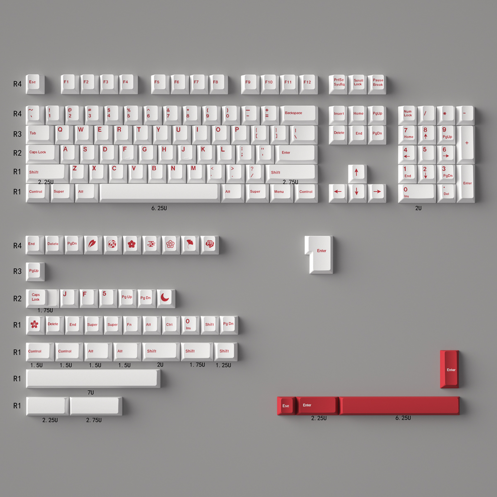 White Red PBT Keycaps – Cherry Profile (143 Keys)