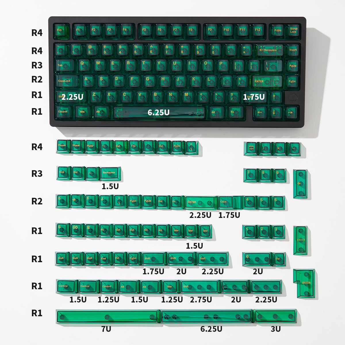Emerald Green Transparent PC Keycaps – Cherry Profile
