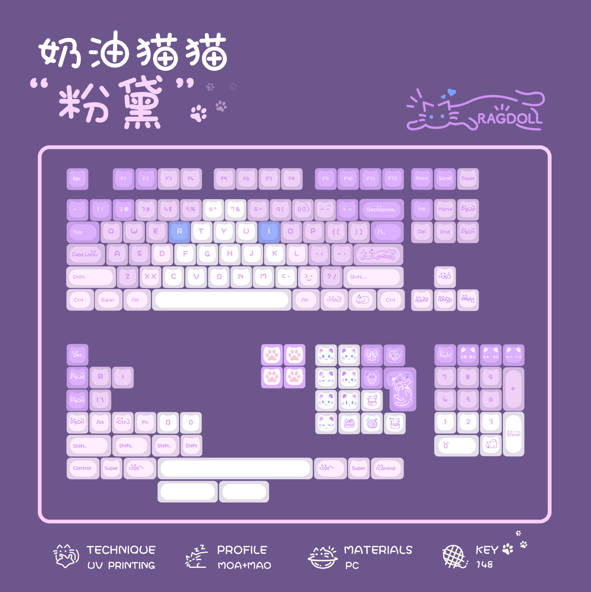 XVX House Cat MAO Profile Keycaps Set
